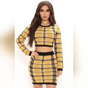 Only For You Plaid Skirt Set - Mustard/combo